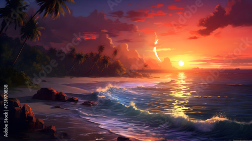 sunset on the sea,, sunset on the beach © Sana Ullah