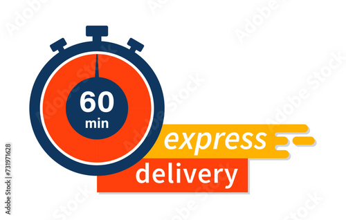 Express delivery fast shipping service vector illustration image with stopwatch in orange color. Fast delivery icon for apps and website. Delivery concept. Flat design.