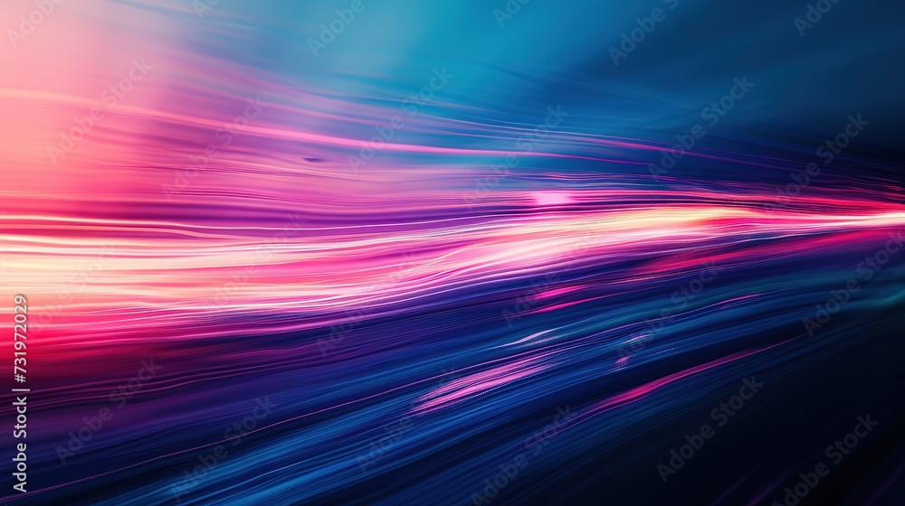 Abstract digital art of flowing blue and pink neon light waves, creating a vibrant dynamic motion background.