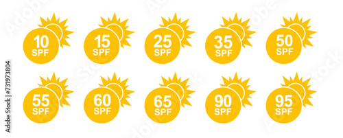 SPF icon. Sun protection for skin. UVA UVB sunscreen protection. SPF icon for or skin cosmetics packaging. Vector