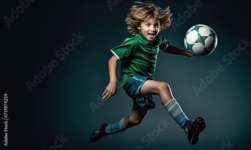 Young Boy Kicking Soccer Ball in Air