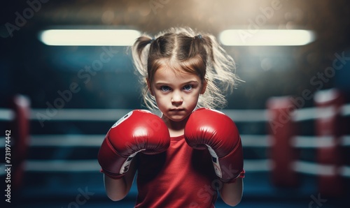 Young Girl in Boxing Gloves in a Boxing Ring