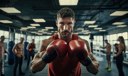 Man Wearing Boxing Gloves in Gym © uhdenis