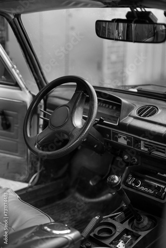 Retro auto.  White Lada 2101. Sunny summer day.