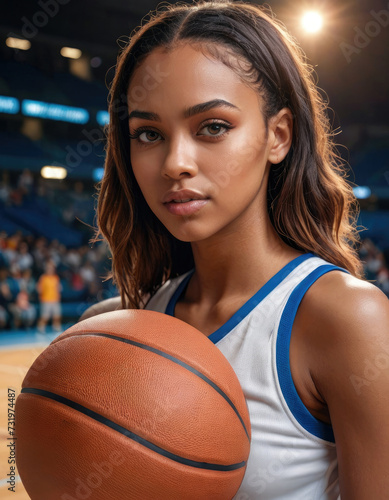 Ballin' Brilliance: Portrait of a Young African American Woman Basketball Star Exudes Athletic Prowess