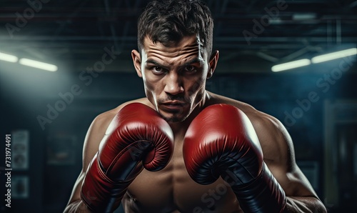 Man Wearing Boxing Gloves in Gym © uhdenis