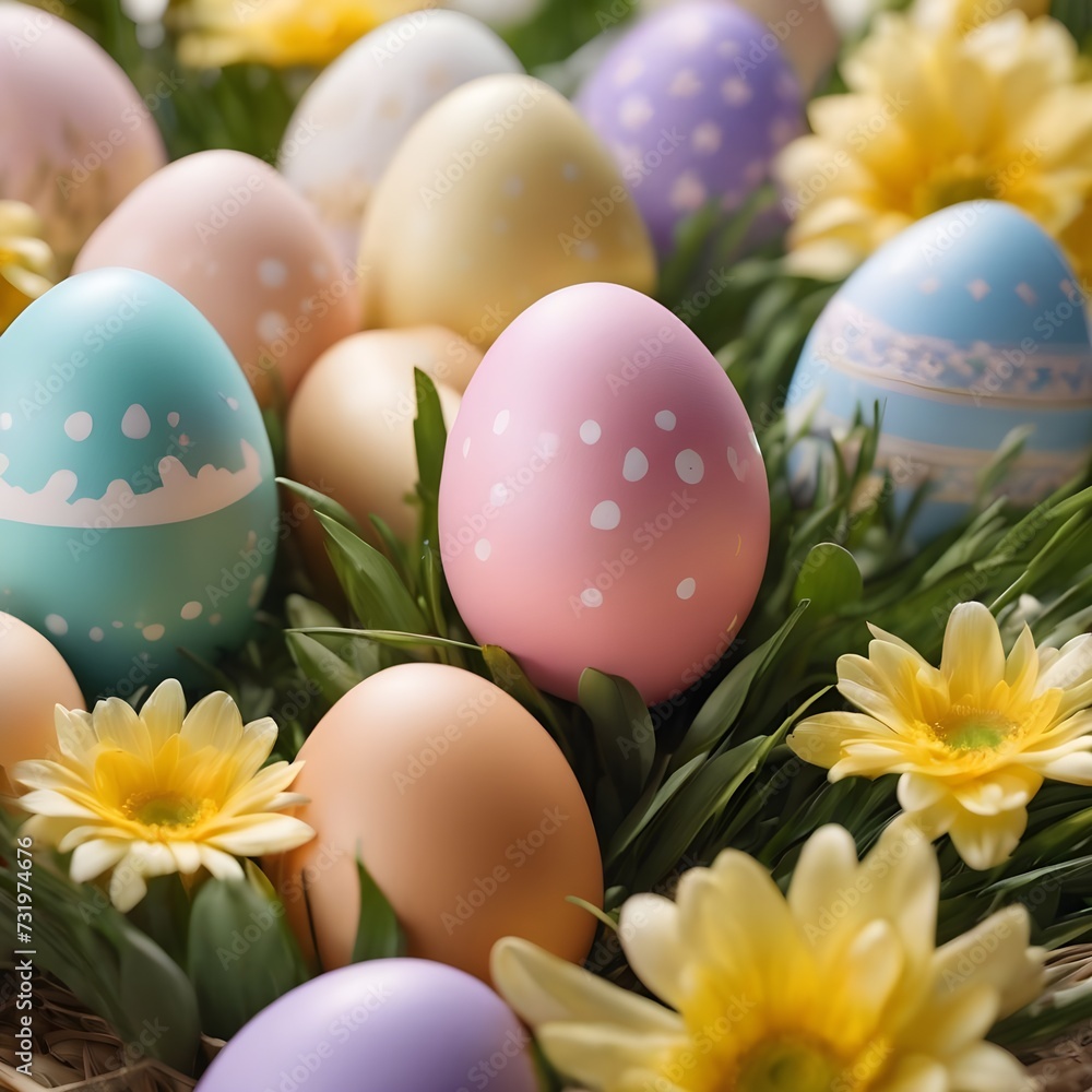Happy Easter. Congratulatory easter background. Easter eggs and flowers Happy Easter. Congratulatory easter background. Easter eggs and flowers