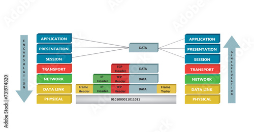 Encapsulation and deencapsulation proces in OSI reference model, vector