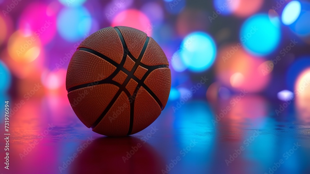 Colorful Basketball on Table with Vibrant Back