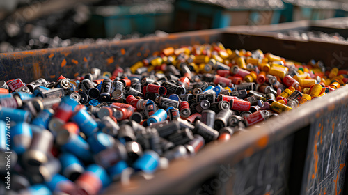 Batteries and batteries at a waste recycling plant. Proper disposal. photo