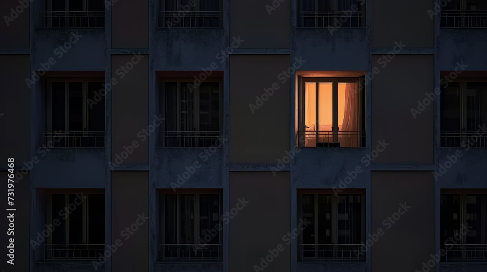 Lonely Illuminated Apartment Window At Night