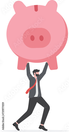 Financial crisis and economic recession. struggling businessman holding piggy bank, stock risk

