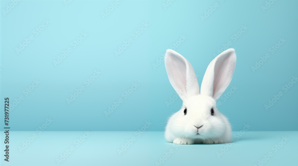 Cute rabbit on a blue background.