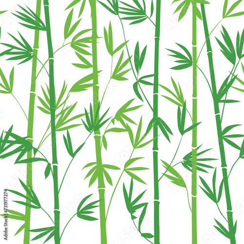 Green vector asian style bamboo silhouette decorative seamless pattern on white background © Kateina