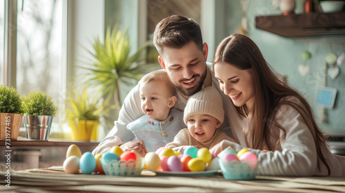 A happy family is preparing for Easter. The concept of Easter.