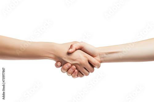 Close up two people shaking hand on transparent background photo
