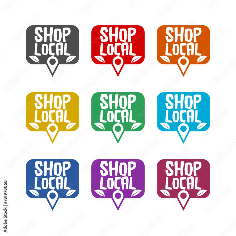 Shop local sign icon isolated on white background. Set icons colorful Shop local sign icon isolated on white background. Set icons colorful