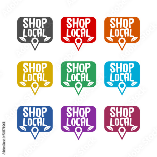  Shop local sign icon isolated on white background. Set icons colorful