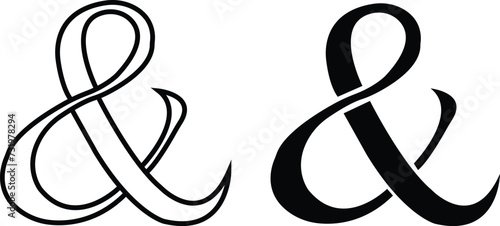 Ampersand symbol set. Icon for design. Blank, white and black backgrounds - alphabet symbol, a Social media icon, isolated on transparent background, used for mobile apps, web site or ui. photo