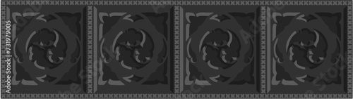 Gothic balustrade stylized drawing. Stone decorated wall illustration. Medieval ornamented railing; vector