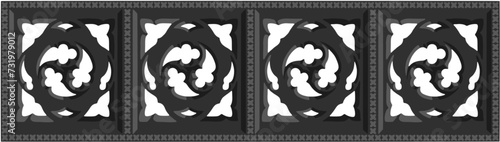 Gothic balustrade stylized drawing. Stone decorated wall illustration. Medieval ornamented railing; vector