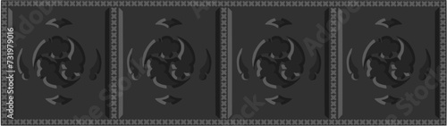Gothic balustrade stylized drawing. Stone decorated wall illustration. Medieval ornamented railing; vector