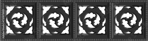 Gothic balustrade stylized drawing. Stone decorated wall illustration. Medieval ornamented railing; vector