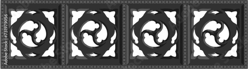 Gothic balustrade stylized drawing. Stone decorated wall illustration. Medieval ornamented railing; vector