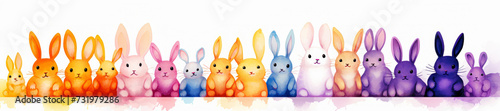 Colorful Easter Bunnies on a white background