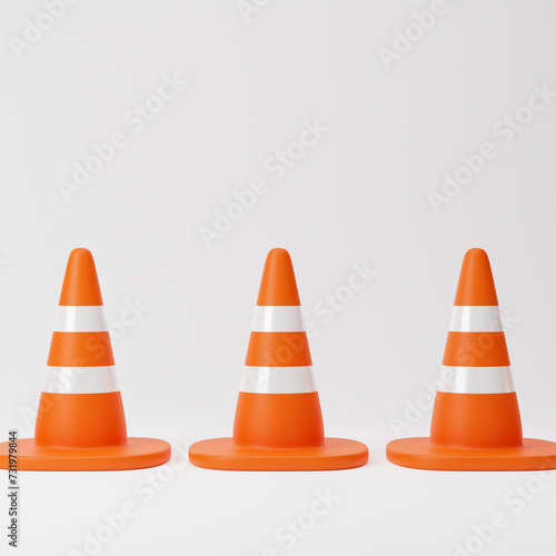 Traffic cones isolated over white background. 3D rendering.