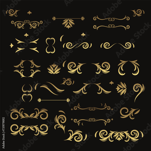 Set of Decorative vintage frames and borders set, Gold photo frame with corner Thailand line floral for picture, Vector design decoration pattern style. calligraphic design. gold ornament decorate