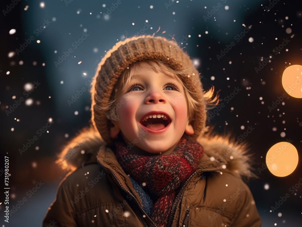 Young boy is laughing in the snow. Young boy is laughing in the snow.