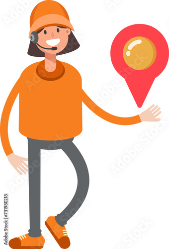 Customer Service Girl Character Holding Map Pin 
