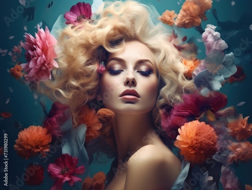 Beautiful woman with flowers in her hair.