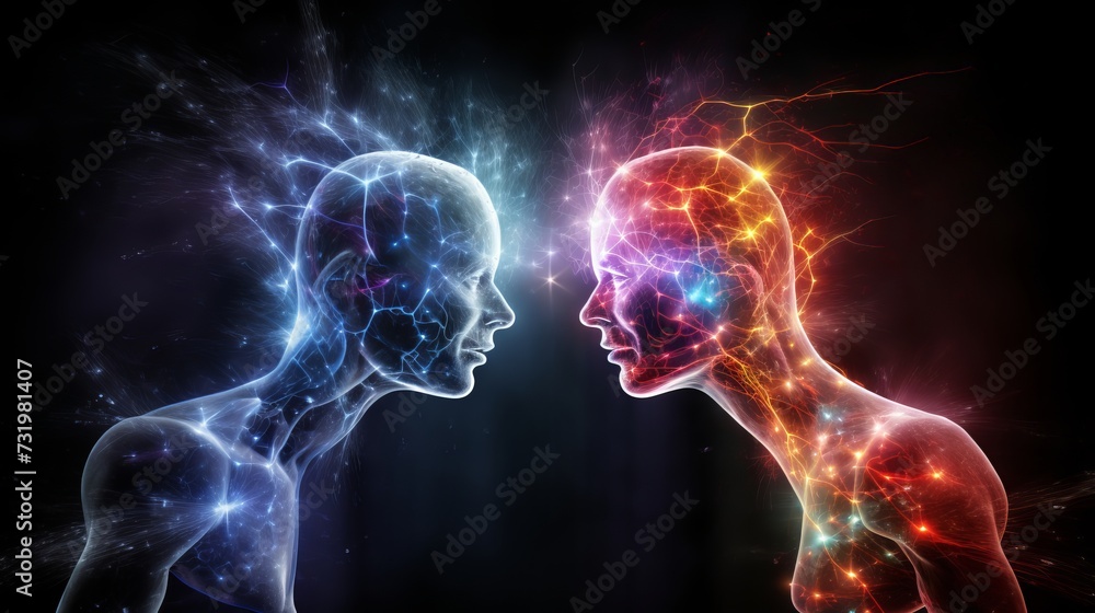 Telepathic communication harnessing the power of the mind for seamless mind to mind connections - obrazy, fototapety, plakaty 