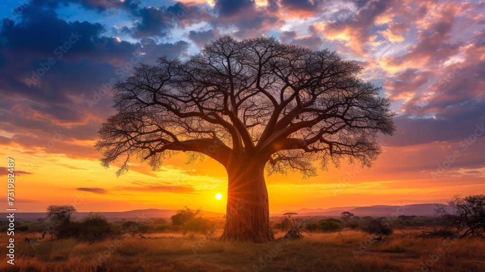 africa local tree of baobab tree at Tsavo east national park Kenya