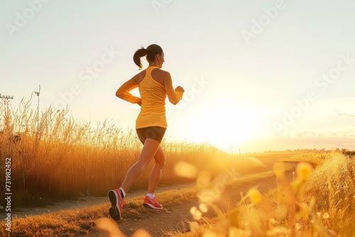 Unrecognizeable woman running on trail at sunset