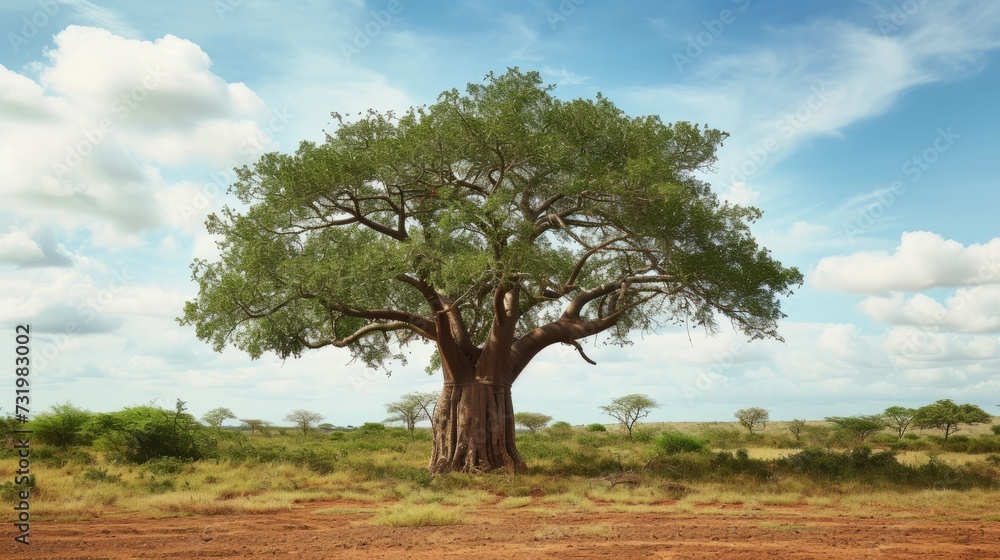 africa local tree of baobab tree at Tsavo east national park Kenya