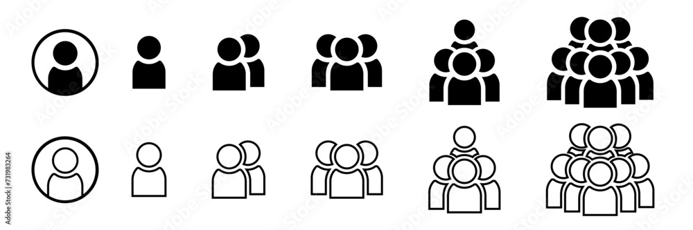 Group of people black vector icon set. Persons symbol infographics website design, logo, app Group of people black vector icon set. Persons symbol infographics website design, logo, app