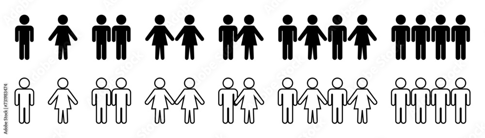 Group of people black vector icon set. Teamwork vector icon set. Group of people black vector icon set. Teamwork vector icon set.