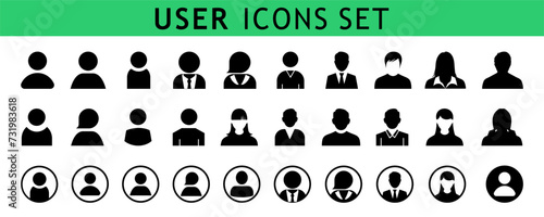 User people icons. Male and female avatar profile sign, face silhouette logo 
