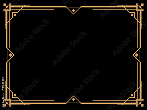 Art deco frame. Vintage linear border. Design a template for invitations, leaflets and greeting cards. Geometric golden frame. The style of the 1920s - 1930s. Vector illustration photo