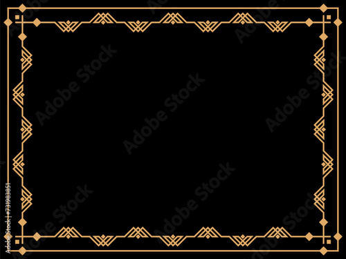 Art deco frame. Vintage linear border. Design a template for invitations, leaflets and greeting cards. Geometric golden frame. The style of the 1920s - 1930s. Vector illustration