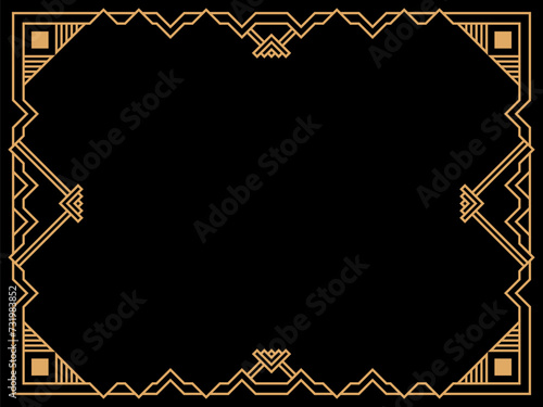 Art deco frame. Vintage linear border. Design a template for invitations, leaflets and greeting cards. Geometric golden frame. The style of the 1920s - 1930s. Vector illustration