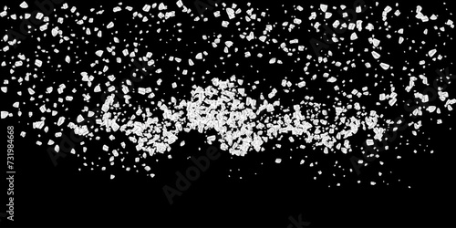 Flying sugar or salt. A scattering of crystals of sugar or salt. Realistic vector illustration isolated on black background.