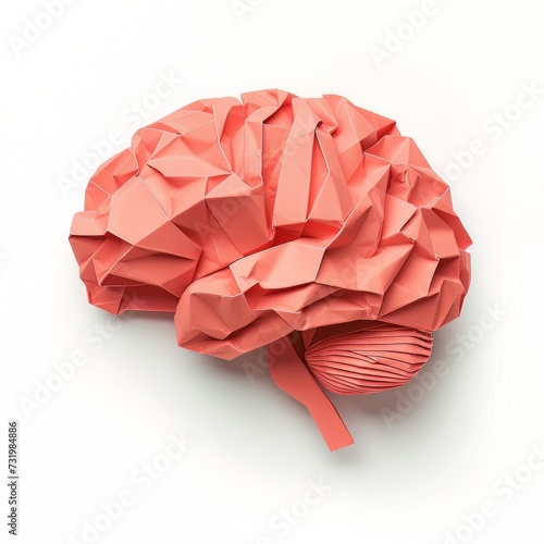 brain made with paper fold origami on white background
