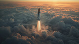 Top view Space Shuttle Flying Over The Clouds,generative ai