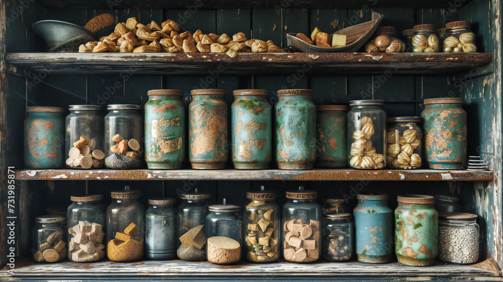 Assorted Dry Ingredients in Jars on a Kitchen Shelf, Healthy Food and Organic Products