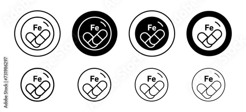 Mineral Fe vector icon set collection. Mineral Fe Outline flat Icon.