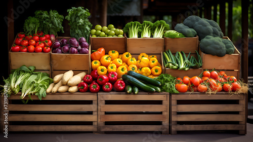 A vibrant farmers' market display with an array of fresh vegetables